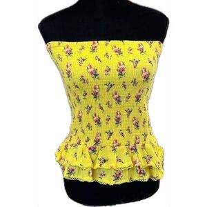 NWT Lost + Wander Floral Yellow Smocked Top